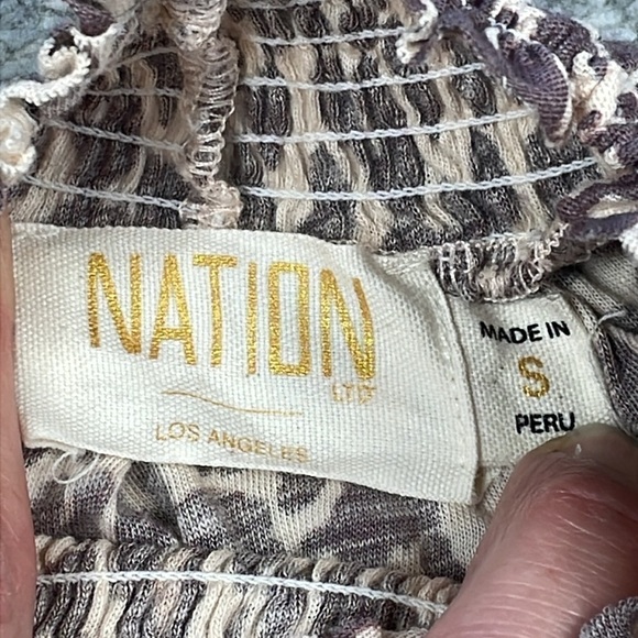 Nation LTD Melanie Smocked Peasant Tee Antique Leopard Animal Print Sz S - Picture 14 of 16